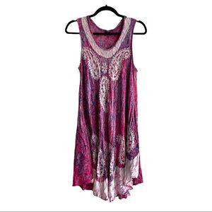 Stylo CANADA Boho Paisley Print Embroidery Sleeveless Midi Dress Pink Purple M/L